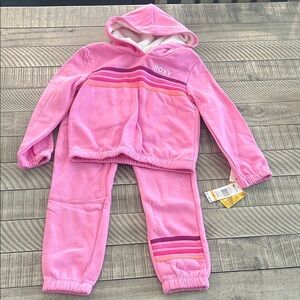 Roxy Girls Pink Hooded Fleece Matching Set with Stripe Accents